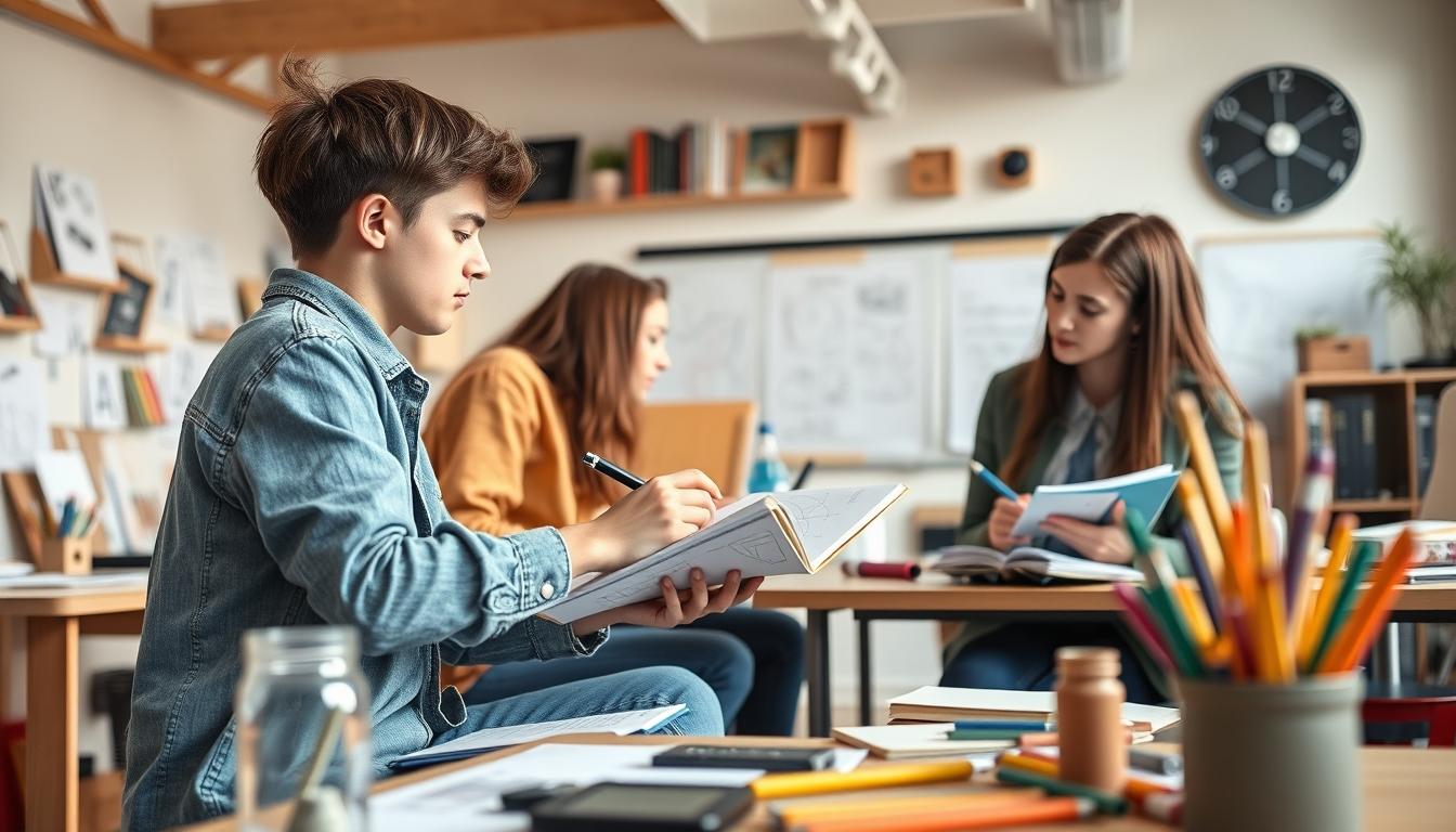 Student using learning strategies while studying